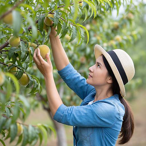 Woman Picking Peaches in Daylight