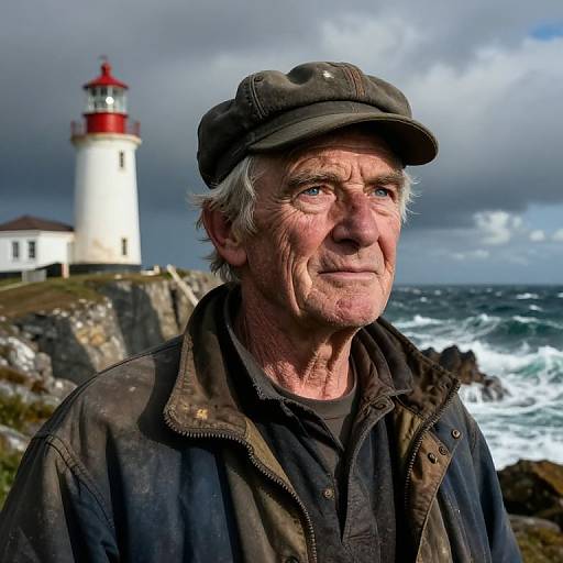 Stoic Lighthouse Keeper in Storm