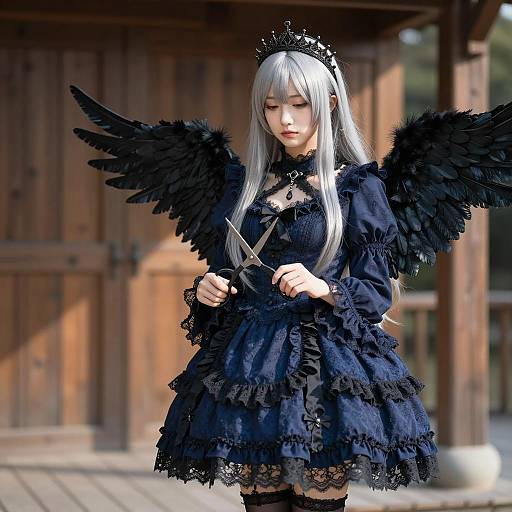 Ethereal Victorian Lady with Black Wings