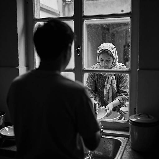 Candid Moment in a Dimly Lit Kitchen
