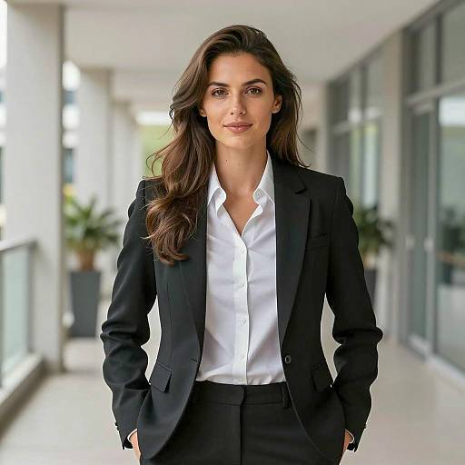Confident Business Casual Woman in Hallway