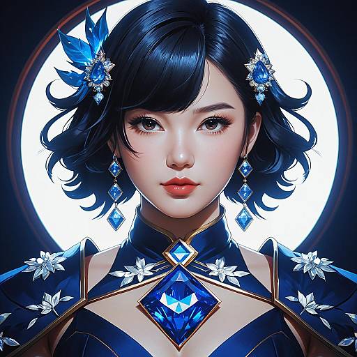 Elegant Woman with Sapphire Crystal Adornments