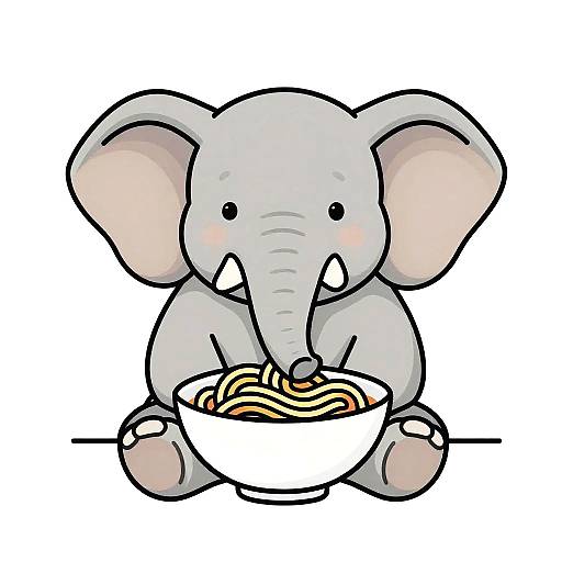 Vintage Cartoon Elephant Eating Spaghetti