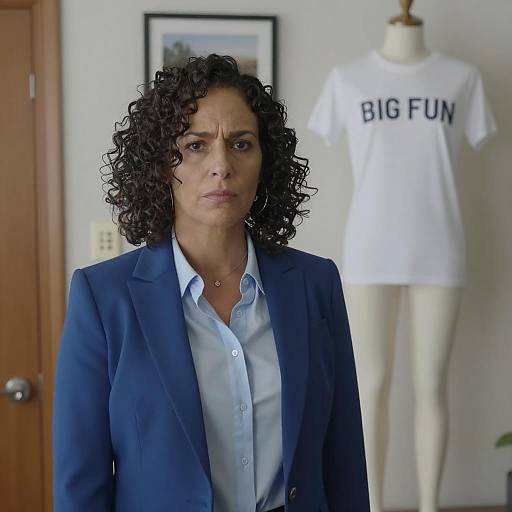 Serious Woman Against Unique Indoor Background