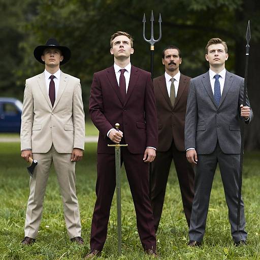 Four Men in Suits with Weapons