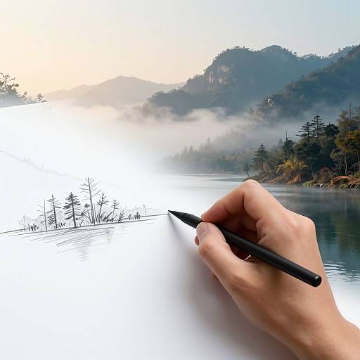 Artist's Hand Blends Line Art to AI