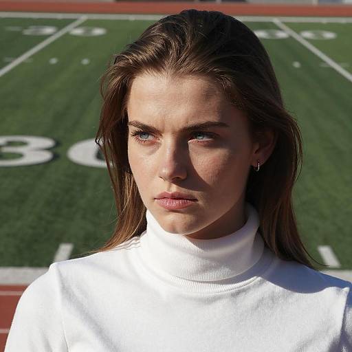 Serious Woman on a Football Field