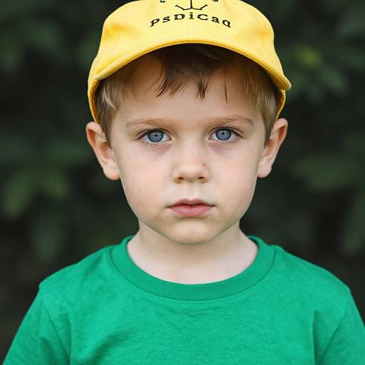 Young Boy in Green T-Shirt and Yellow Hat