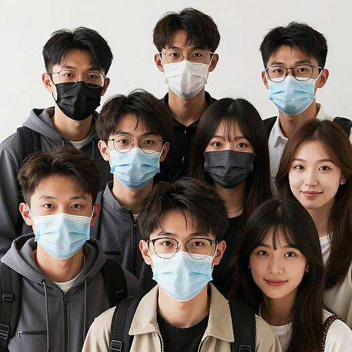 Group of Young Adults Wearing Face Masks