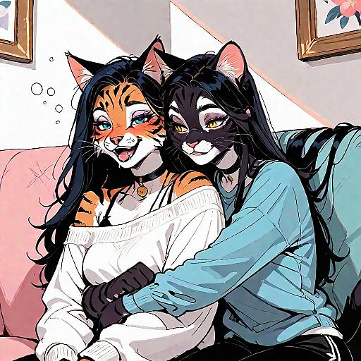 Charming Cat Girls on a Cozy Date