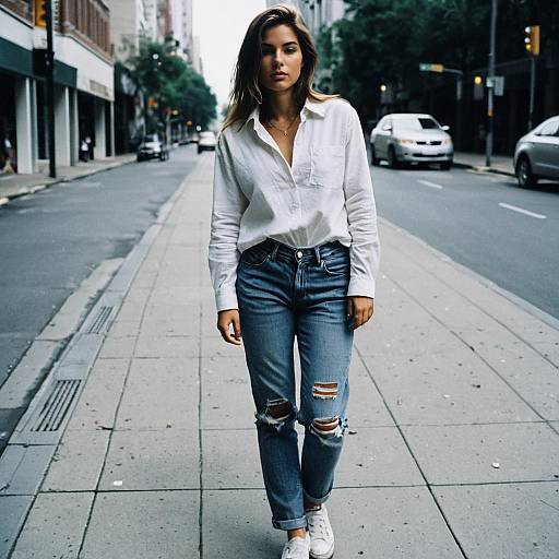 Woman in White Shirt and Jeans