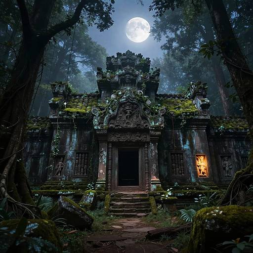 Mystical Ancient Ruins in Misty Forest