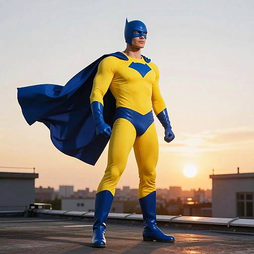 Sunrise Superhero on Rooftop