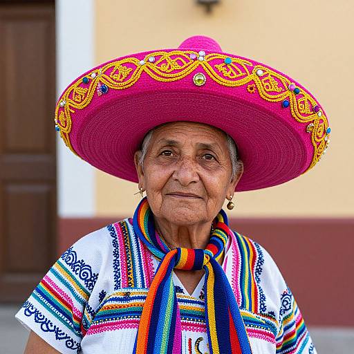 Elderly Woman in Vibrant Traditional Attire