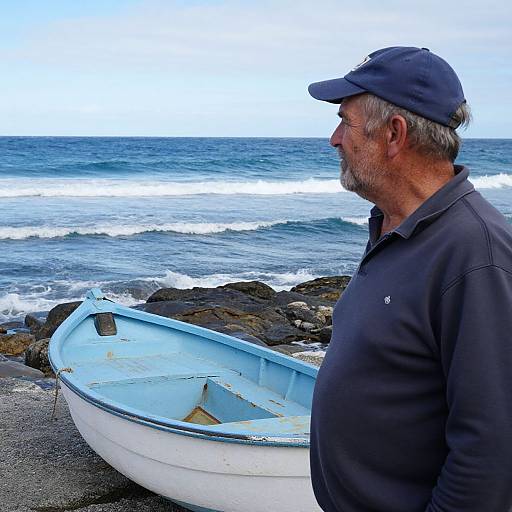 Serene Fisherman on Rocky Coast
