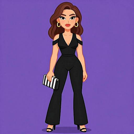 Chic Woman in Black Jumpsuit