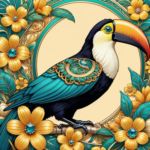 Elegant Art Nouveau Toucan with Jewelry