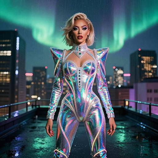 Androgynous Cyberpunk Popstar Rooftop Glamour