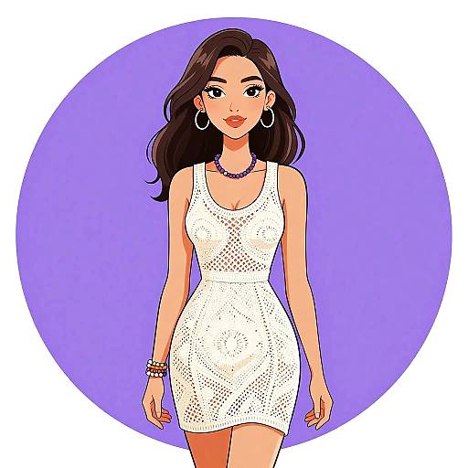 Stylish Woman in White Crochet Mini Dress
