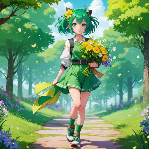 Vibrant Wanderer with Green Hair in Nature Vibrant Wanderer with Green Hair in Nature