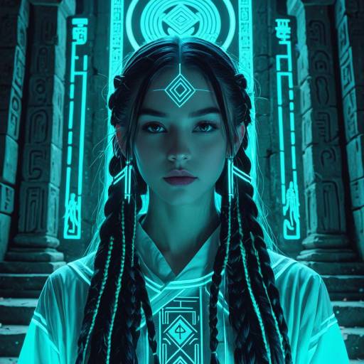 Neon Priestess in Ancient Temple