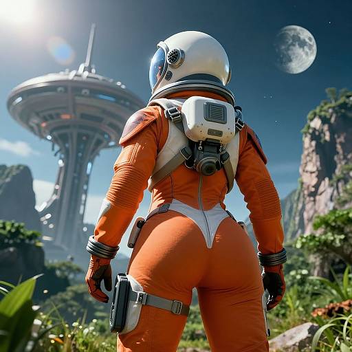 Rear View Female Space Soldier