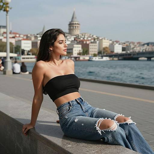 Woman Relaxing by Istanbul Galata Bridge