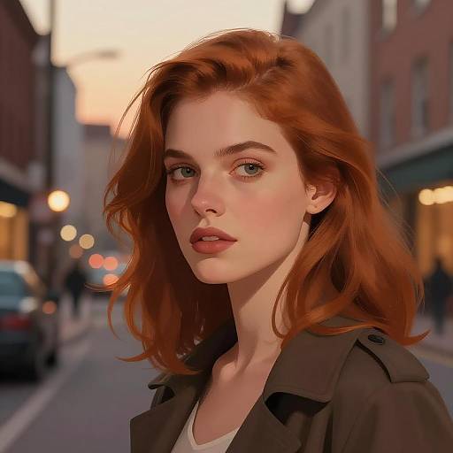 Auburn-haired Woman in Urban Evening Setting