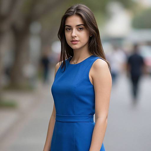 Realistic Portrait of Girl in Blue Dress