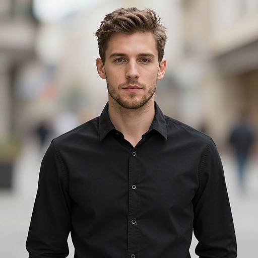 Realistic Portrait of Man in Black Shirt