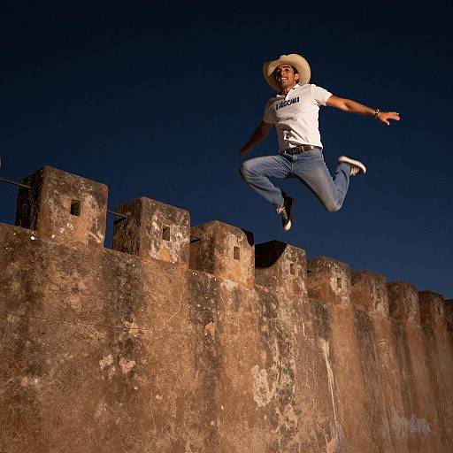 Man Jumping Over Border Wall at Night