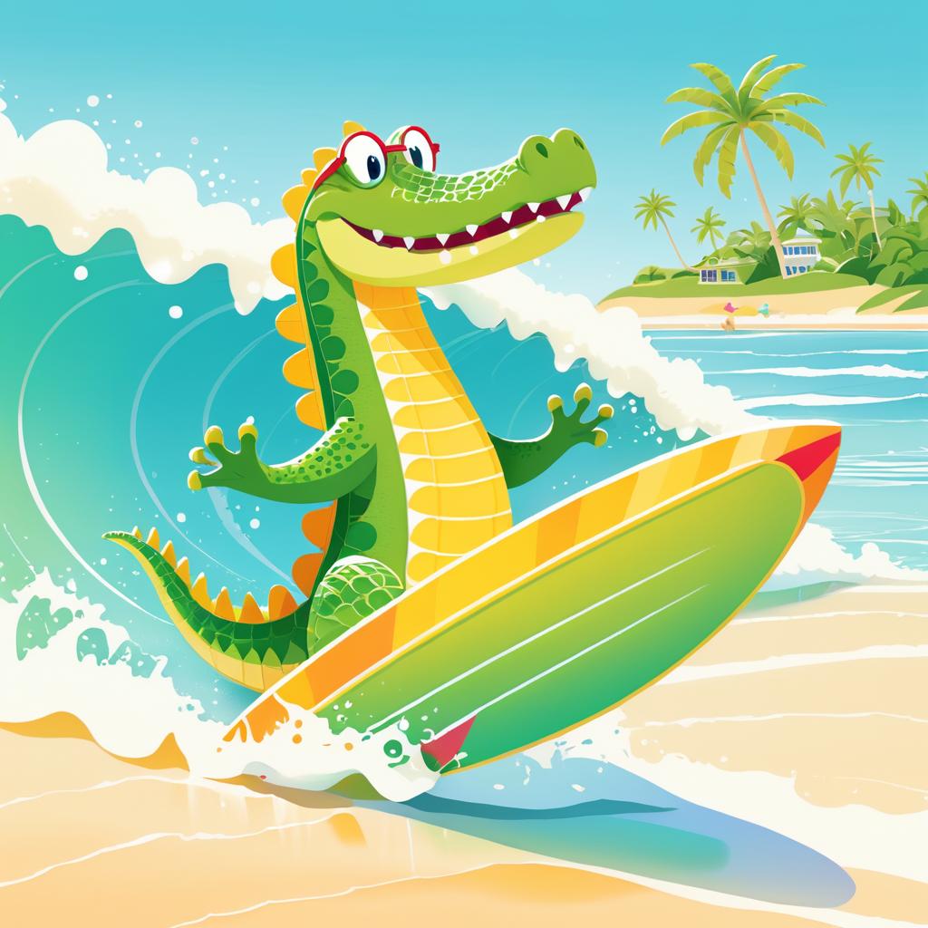 Crocodile Surfing on a Sunny Beach