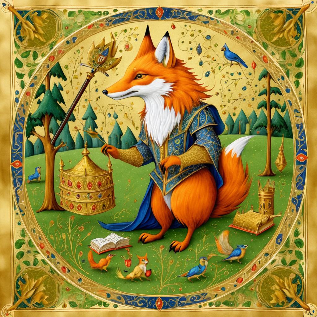 Surreal Medieval Fox-Parrot Fusion Art