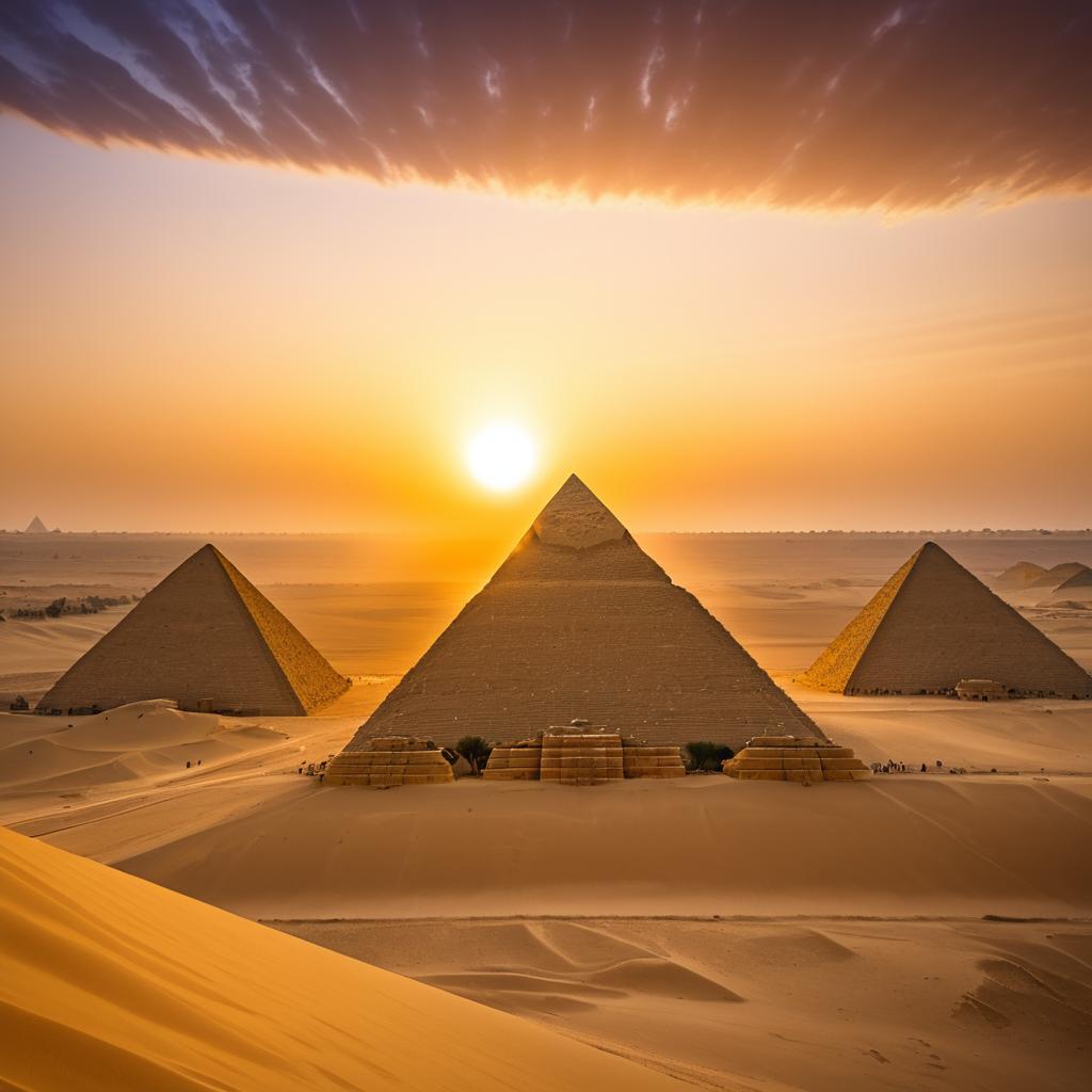 Vibrant Pyramids of Giza at Sunset