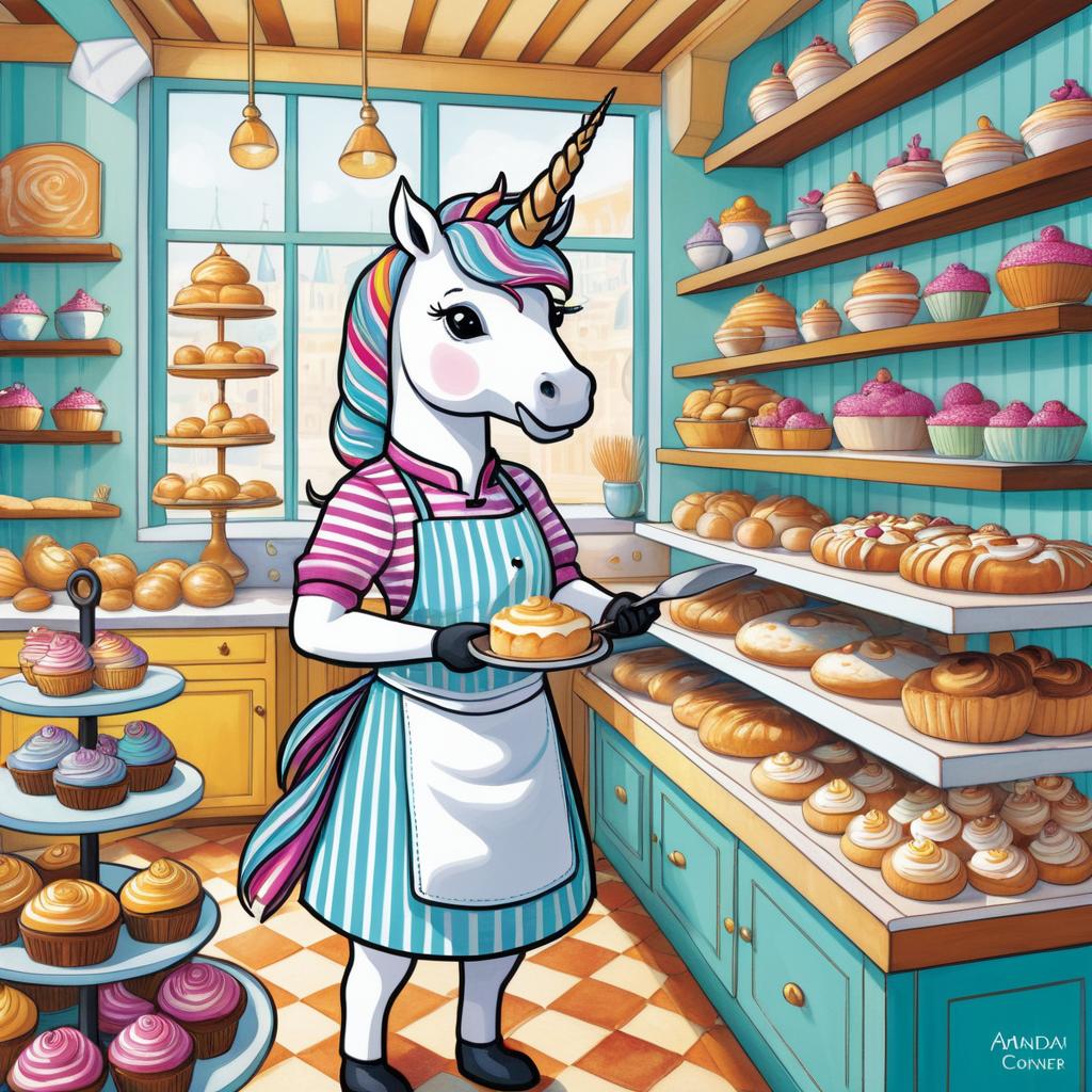 Whimsical Unicorn Chef in Magical Bakery