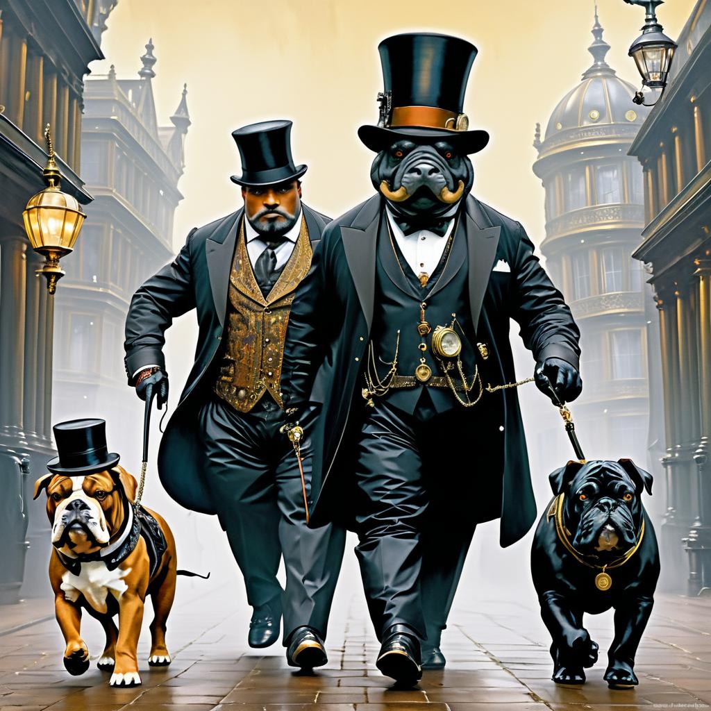 Steampunk Elephant Fashionably Walking Dogs