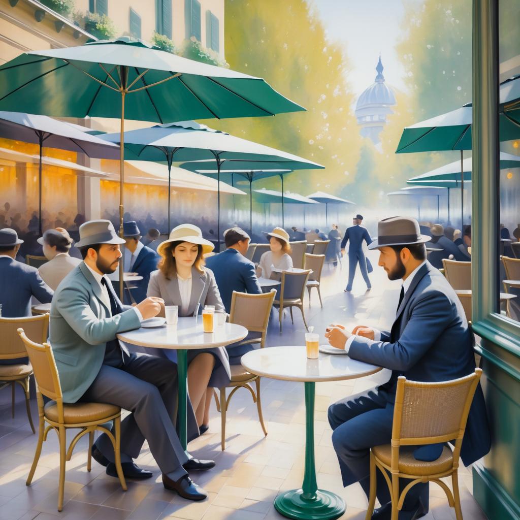 Impressionist Café Scene in Soft Colors