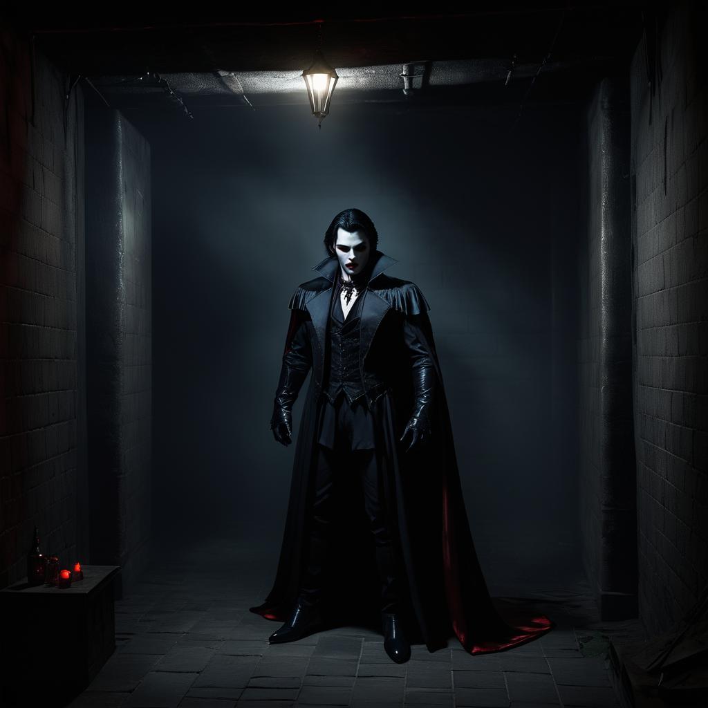 Sinister Vampire in a Dark Basement