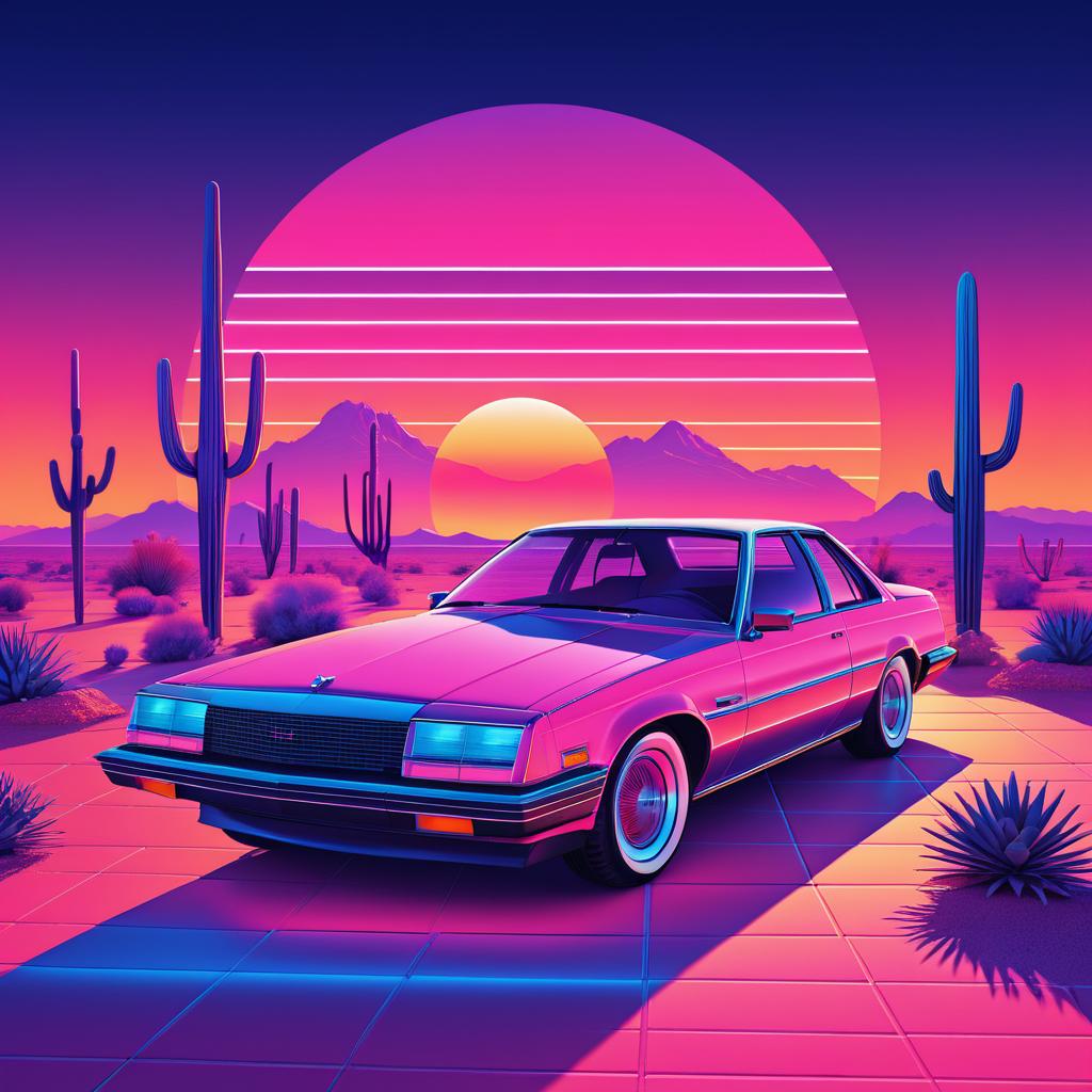 Retro 80s Synthwave Desert Scene