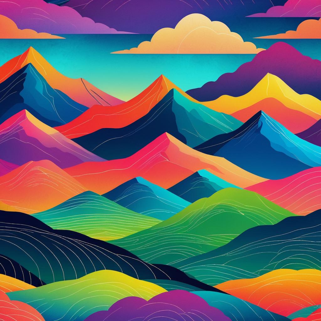 Vibrant Hand-Drawn Retro Mountain Art