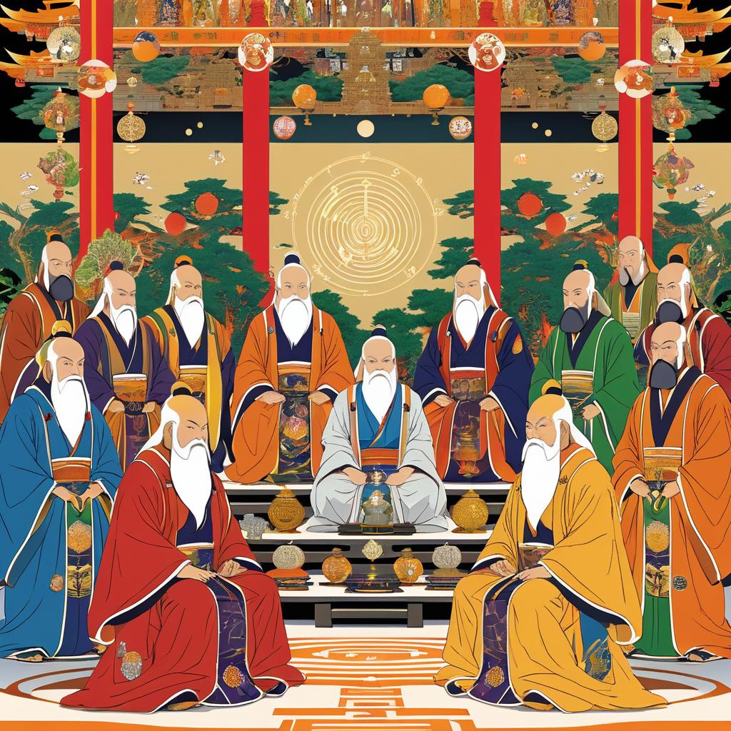 Wise Sages in Mythical Temple Art