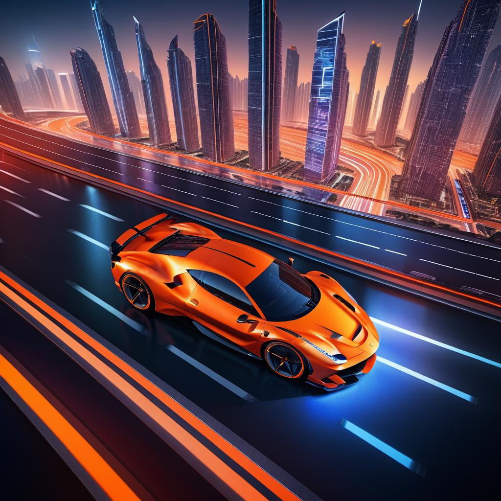 Futuristic Ferrari Racing in Neon City