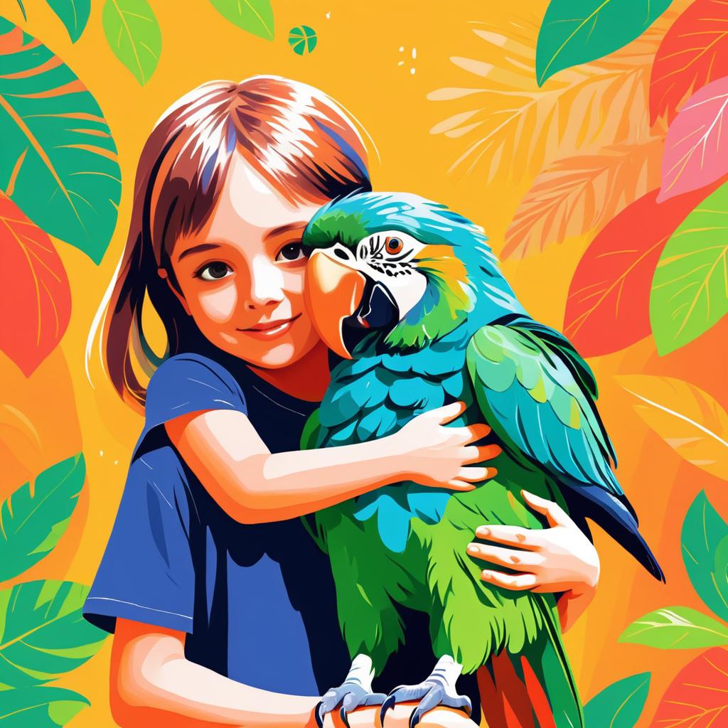 Heartwarming Hug Between Child and Parrot