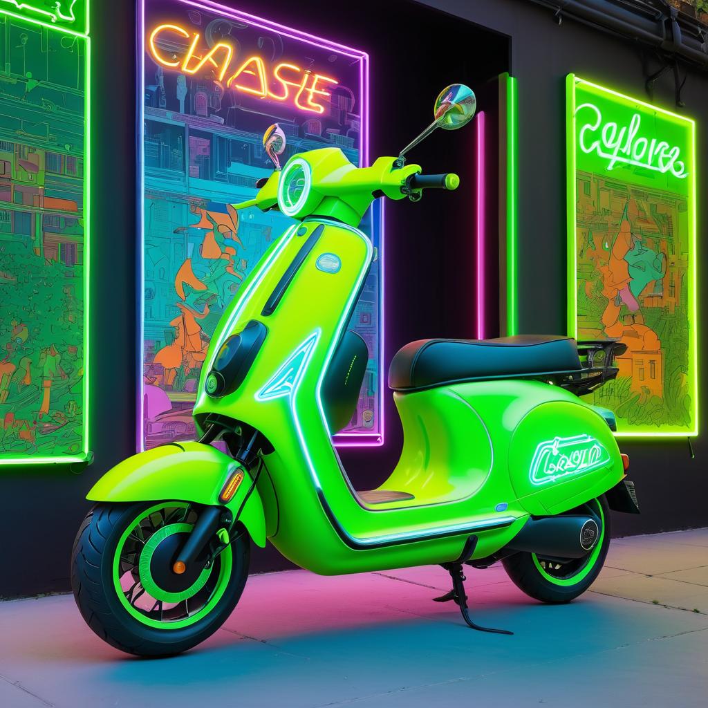 Vibrant Neon Green Electric Scooter Art