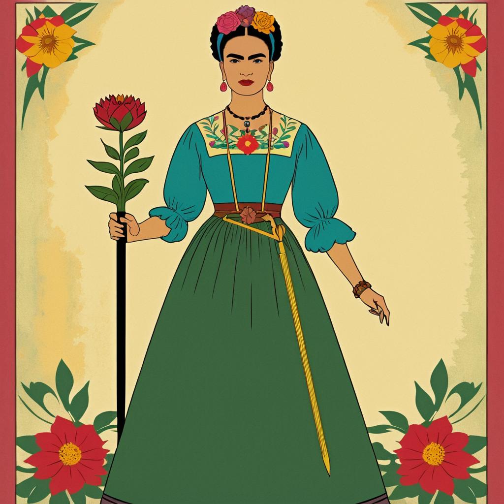 Frida Kahlo Tarot Card in Vintage Style