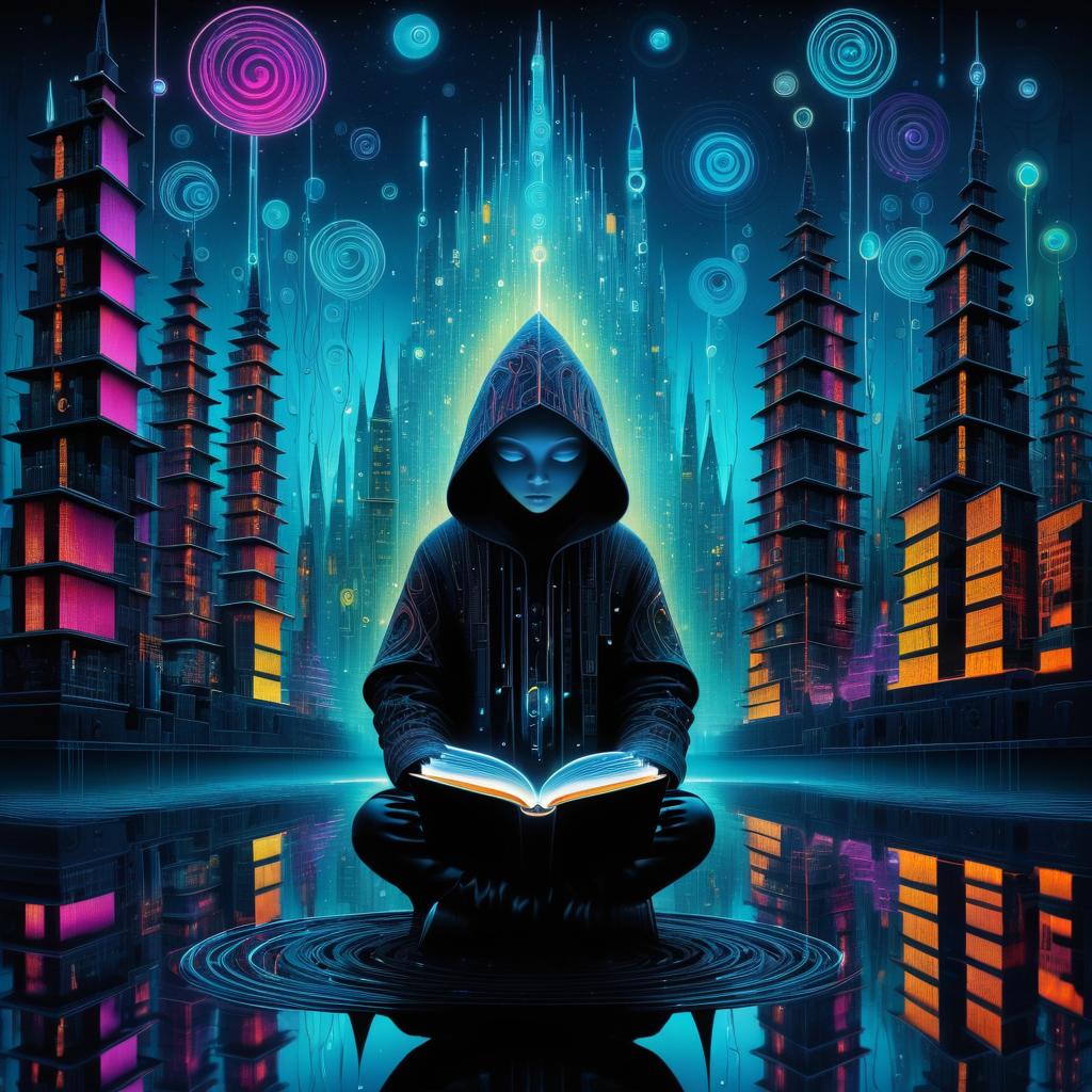 Futuristic Hooded Figure in Neon City