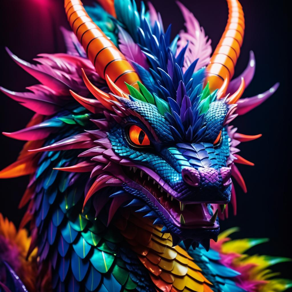 Vibrant Dragon Creature in 80s Anime Style