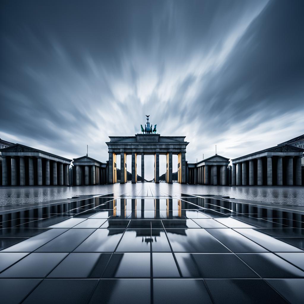 Modern Brandenburg Gate in Stormy Skies