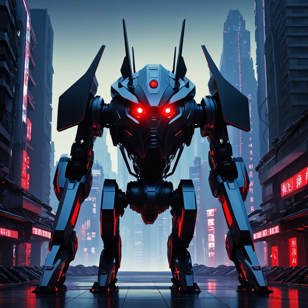 Menacing Robotic Creature in Futuristic City