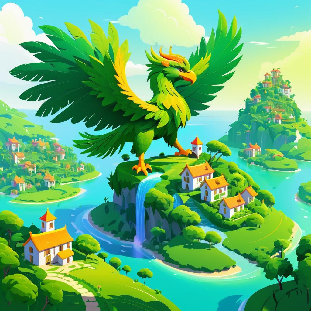 Mythical Griffin Carrying a Lush Island